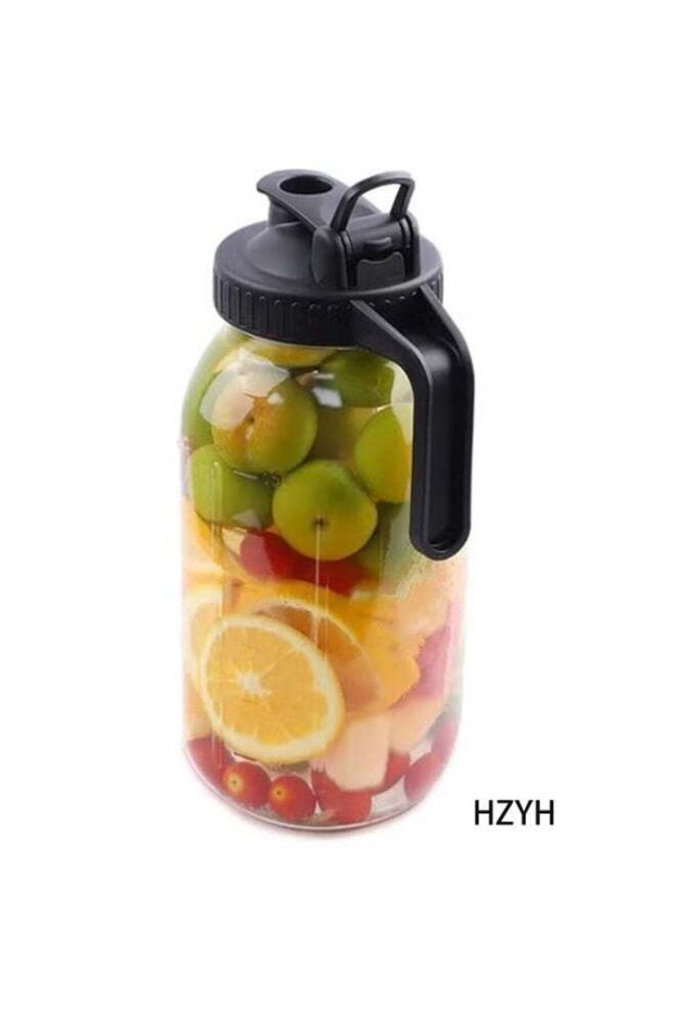 Mason Jar Pour Spout Lid, 2 Quart (64 oz / 1.9 Liter) Wide Mouth Glass Pitcher Lid, Heavy Duty Glass Container Leak Proof, For Cold brew coffee, Breast Milk, Sun Tea, Juice, Milk, and Drinks
