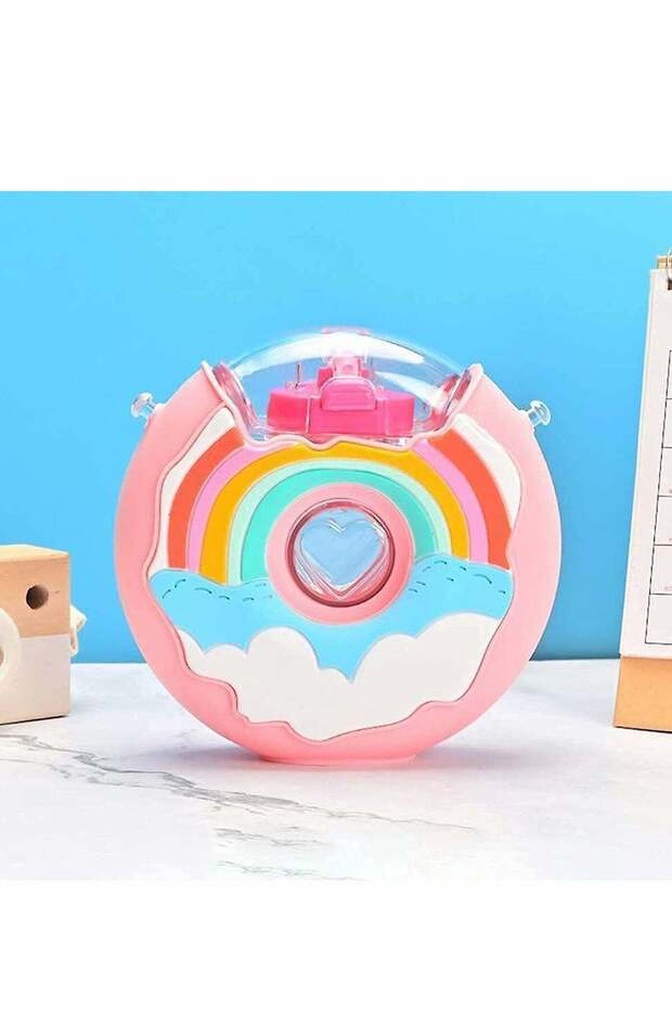 Water Bottl, Kids Water Bottle Tritan BPA-Free Donut-Shaped Water Bottl, 380ml Kettle Seal Leakproof Anti-Fall Soft Silicone Straw Water Bottles for Toddlers Girls and Boys Red