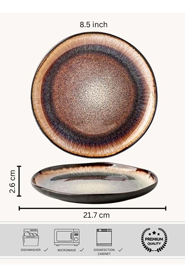 Premium Ceramic Plate, Flame Glaze Round Dinner Plate, High Quality 8.5 inch Porcelain Dinner Plate
