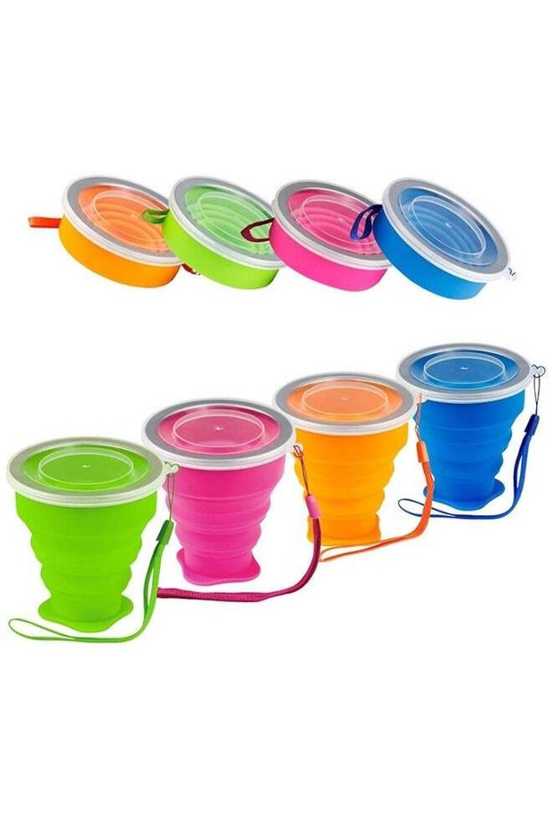 4Pcs Collapsible Travel Cup, Silicone Folding Camping Cup with Lids, Expandable Drinking Cup Set, BPA Free Reusable Portable Graduated Cup for Outdoor Hiking Travel