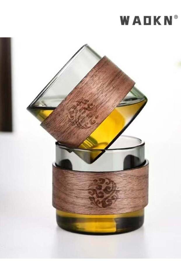 6 Thickened Heat-Resistant Glass Set With Wood Ring, Sample Tea Cup At Home, Can Be Used To Drink Water, Tea, Coffee, 150 Ml