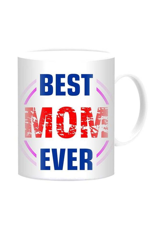 Best Mom Ever Printed Mug White/Red/Blue 10cm