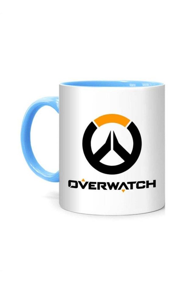 Overwatch Game Design Printed Mug White/Blue