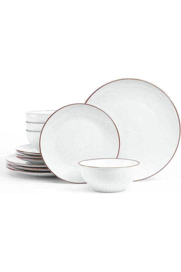 Venus Dinnerware Sets, 12 Piece Dish Set, Plates and Bowls Sets for 4, White