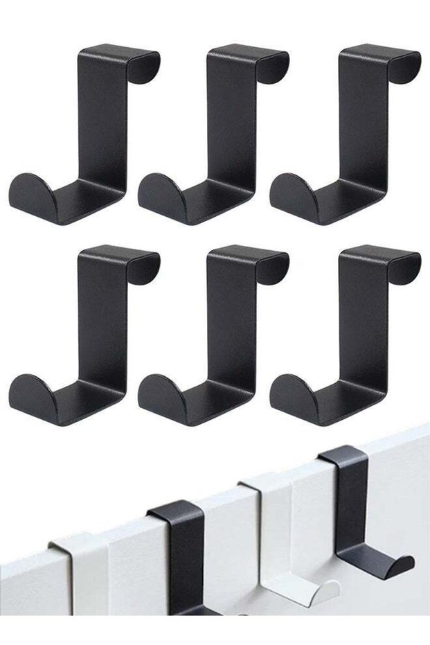 6 Pcs Z-Shaped Over The Door Hooks, Dual Head Stainless Steel Door Hangers, Black