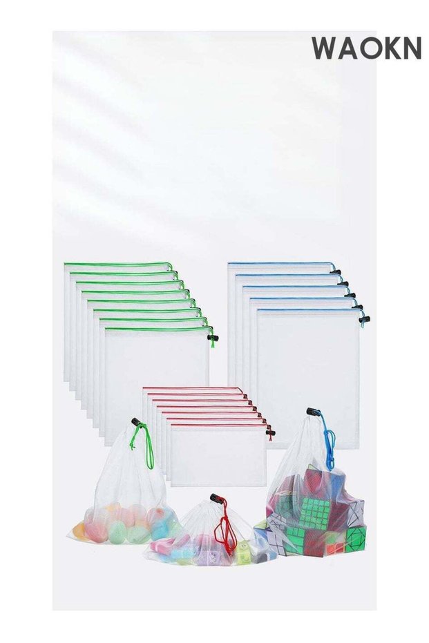 20 reusable storage mesh bags, polyester bundle pocket style mesh bags, can be used to store fruits, vegetables, toys and other storage mesh bags, healthy, environmentally friendly and safe storage m