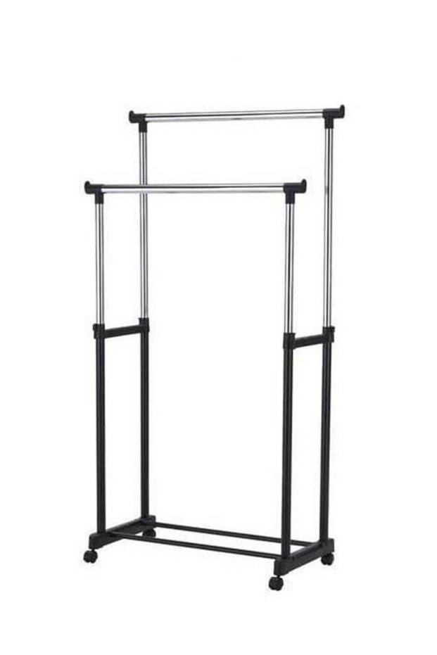 Cloth Rack 2 Pole,Double Pole Telescopic Clothes Hanger Black
