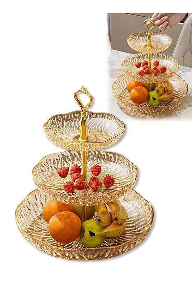 3-Layer Fruit Plate, Tiered Serving Tray,Home Decoration Tray Dessert Stand,Pastry Display Stand,Du