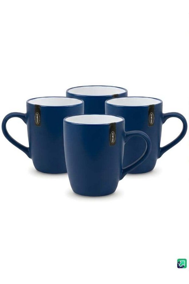 Feelings Two-Tone Ceramic Mug Set of 4, 355ml Each – Elegant Stain-Resistant Coffee & Tea Mugs with Comfortable Handles, Microwave and Dishwasher Safe Drinkware, 8.8 x 8.8 x 11cm, Dark Blue