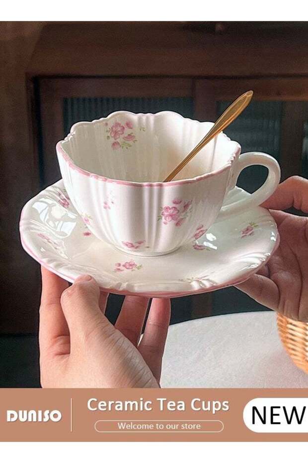 Ceramic Tea Cups and Saucers Set, Porcelain Tea Set for Tea Party, Afternoon Tea Cups Saucer for Coffee Drinks and Tea, Kitchen and Living Room Saucers Set,Ceramic Coffee Cup for Office and Home