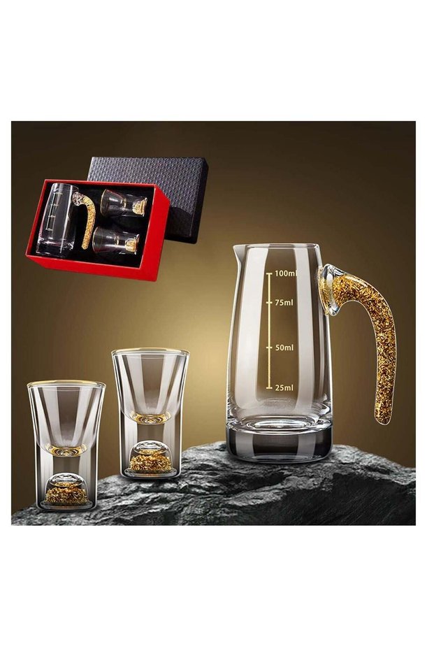 Shot Glasses Set, Crystal Shot Glass Set with 2 0.5 oz and 24K Gold Leaf Flakes, BPA-Free & Lead-Free Glasses, Perfect for Décor & Collection, Gift Choice (3 Piece Set)