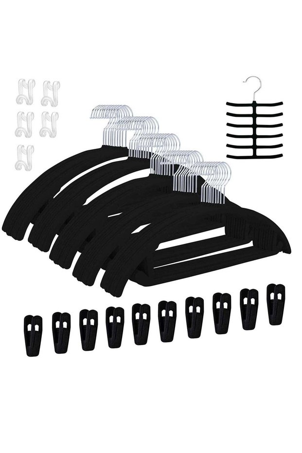 Non-Slip Velvet Hangers - Suit Hangers (50 Pack) Ultra Thin Space Saving 360 Degree Swivel Hook Clothes Hangers Hold Up-to 10 Lbs, for Coats, Jackets, Pants, Dress Clothe- Curved 50pcs BLack