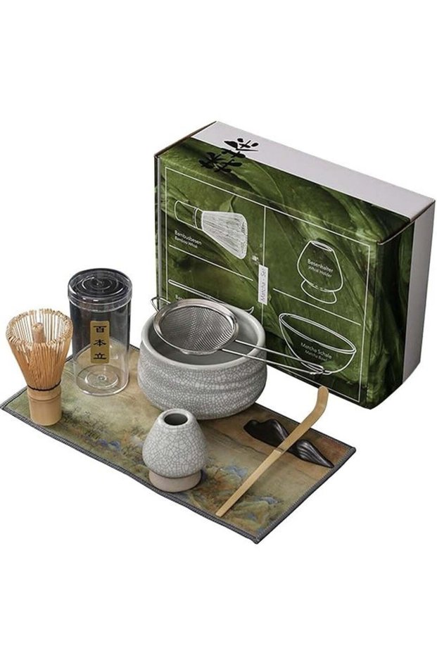 7-Piece Matcha Tea Set Whisk Include Bowl, Whisk, Spoon,Tea Sifter,Whisk Holder,Bowl mat, Preparation Tools Gifts Kit