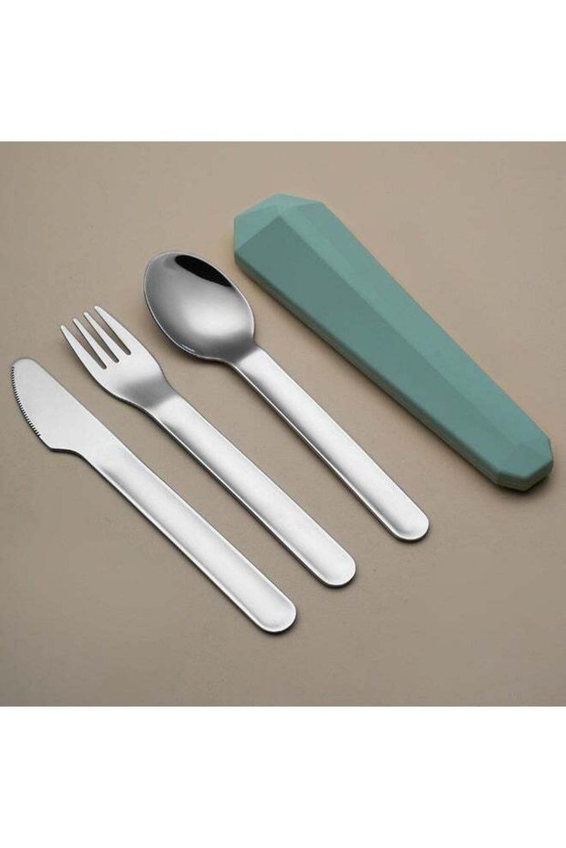 3 PCS Outdoor Flatware Set Fork Spoon Knife, Portable Camping Cutlery, Travel Flatware Set with Creative Storage Case