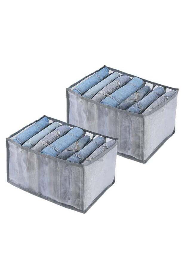 Wardrobe Clothes Organizer 7 Grids Washable Foldable 2-Piece Space Saving for Closet Storage