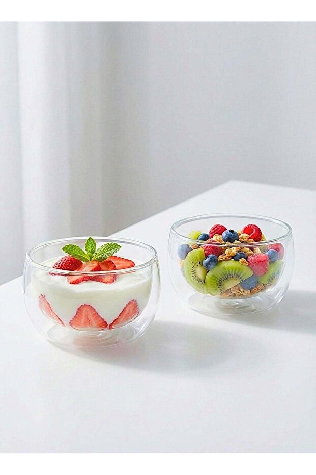 Set of 2 -300 ML Borosilicate Double Wall Salad, Pasta, Matcha, Rice, Soup Bowl, Hot And Cold Servi