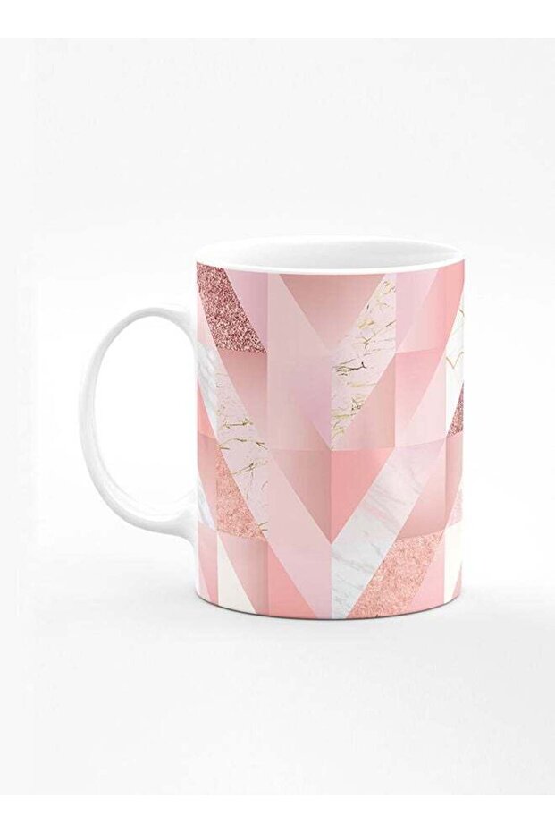 Designer Printed Coffee Mug with Heavy Duty Handle 11oz Ceramic Personalised Gift Mugs Cup [Microwave Safe & Dishwasher Proof] - Marble Pink Vintage