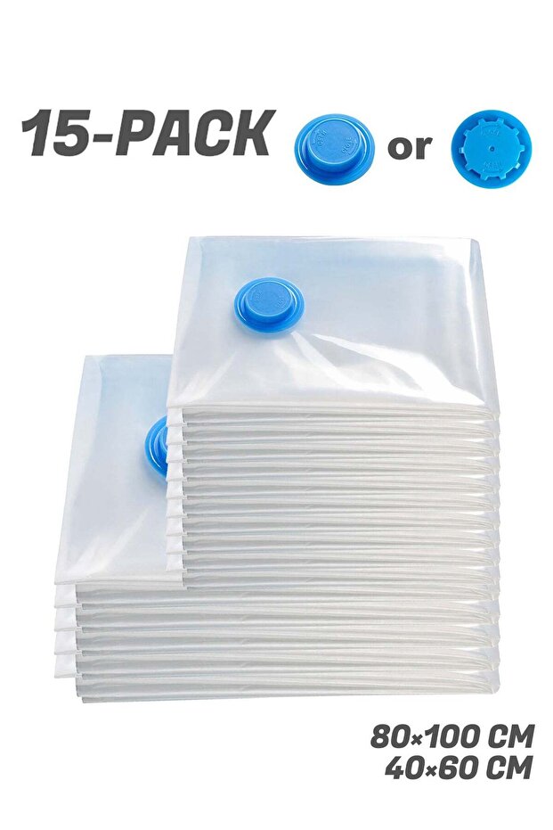 15-Pack Premium Vacuum Storage Bags, Reusable Space Saver Bags, 5Pcs 80x100cm & 10Pcs 40x60cm