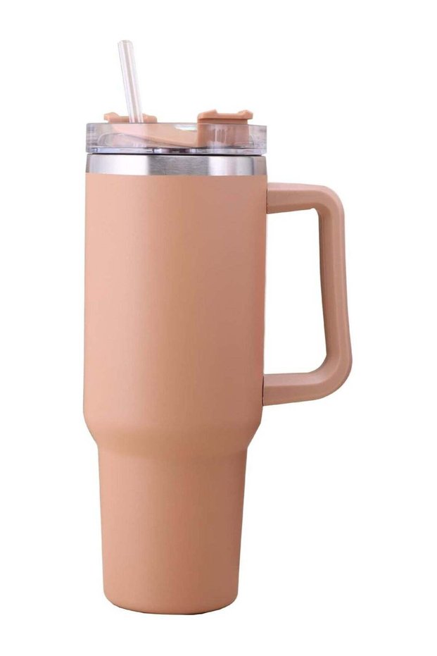 40 oz Tumbler with Handle and Straw, Insulated Stainless Steel Coffee Tumbler with Lid, Double Walled Travel Mug Water Bottle Cup, Large Tumbler for Hot and Cold Drinks Khaki