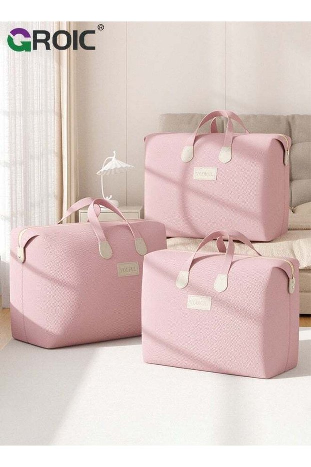 3Pcs Storage bag, Clothes Storage Bags with Zippers and Carrying Handles, Foldable Linen Closet Organizer for Clothing, Blankets and Bedding, Waterproof Organizing Bags, Pink Travel and Storage Bags