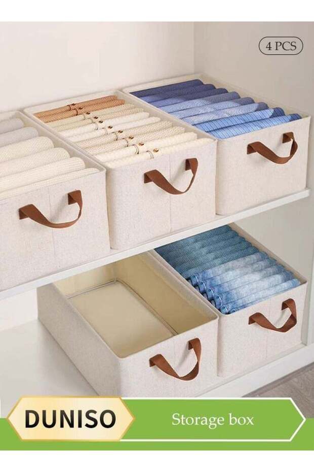 4 Pcs Wardrobe Clothes Organizer,Closet Organizers and Storage with Handle，Foldable Storage Closet Baskets，Moisture and Mold Prevention，Sturdy and Durable，for Organizing Clothing Jeans Toys Book Shel