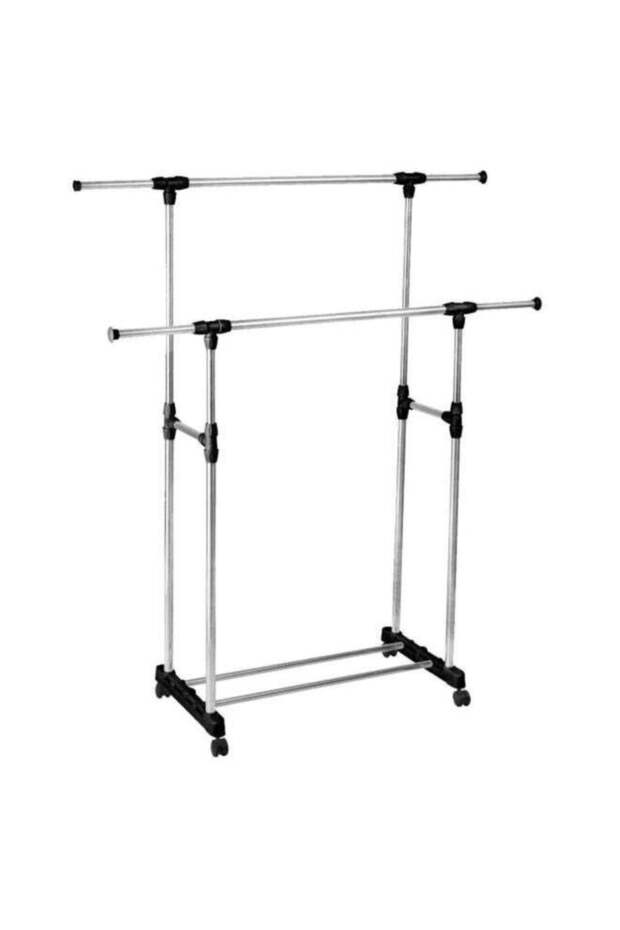 Double Pole Clothes Rack Silver