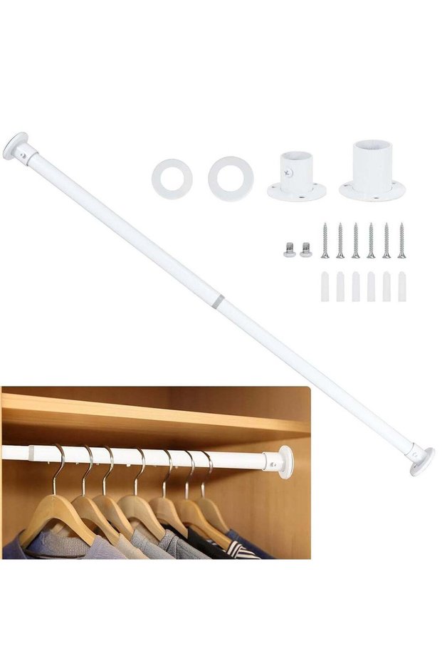 Extendable Metal Wardrobe Rod, Thickened Steel Wardrobe Rail Tube, Wardrobe Clothes Hanging Pole, Extensible Closet Bar, Telescopic Closet Pole 95cm-150cm