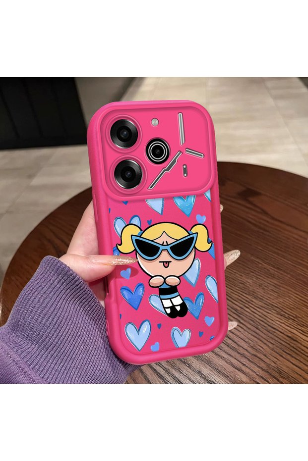 Tecno Pova 6/Pova 6 Pro Compatible Pink Red Silicone Case Shockproof Camera Protection Heart Powerpuff Girls Patterned