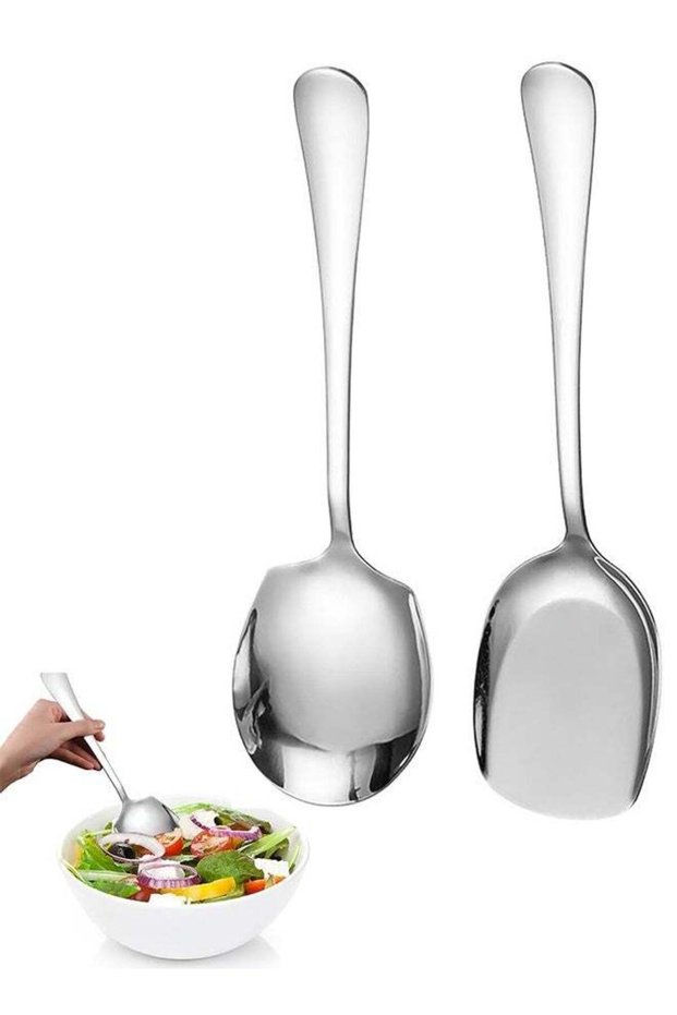 2Pcs Stainless Steel Large Serving Spoons Cook Serving Spoon Silver Long Handled Buffet Spoons Soup Spoon Cook Kitchen Tool for Catering Dinner Service