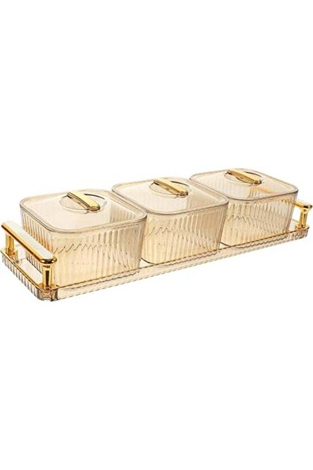 Premium 3 Compartment Snack Tray with Lid | BPA Free Food Grade PP Serving Box for Dates, Nuts & Ca