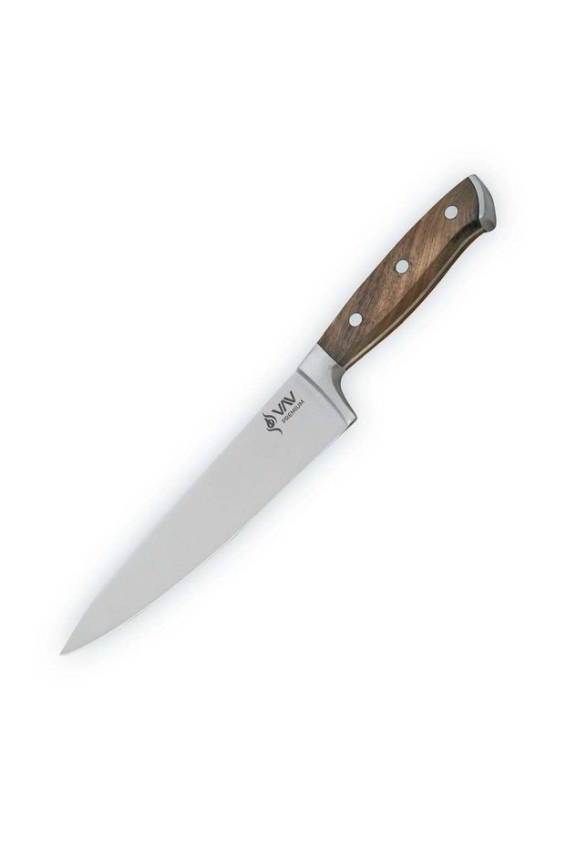 VAV GET Premium 8-inch Chef's Knife. Comfortable Walnut Wood Handle and Professional Stainless Steel with Long-Lasting Sharpness.