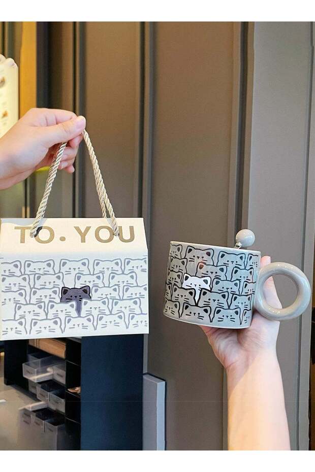 400Ml Cat - Themed Ceramic Mug With Spoon And Gift Box - Adorable Design, Perfect For Gifting & Daily Use
