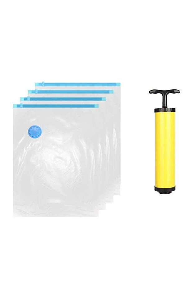 Pack Of 5 Vacuum Storage Bag With Plastic Suction Pump Set Assorted