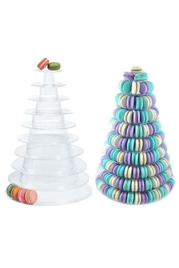 10 Tiers Round Macaron Tower Stand Plastic Transparent Cake Stand Macaron Display Rack Desserts Cup