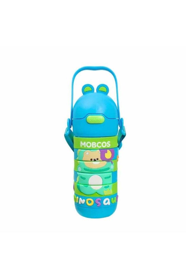 Stainless Steel Kids Puzzle Swirl Water Bottle with Straw & Strap Double Wall Vacuum Insulated Educational, Fun and Learning Water Bottle for Kids, Girls and Boys Leak Proof 430ml (Blue)