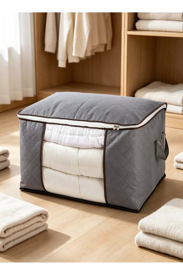 Large Capacity Foldable Storage Bag with Clear Window, Quilt & Clothes Organizer, Dustproof Moisture Proof Container with Handle for Bedding Blanket Wardrobe Moving