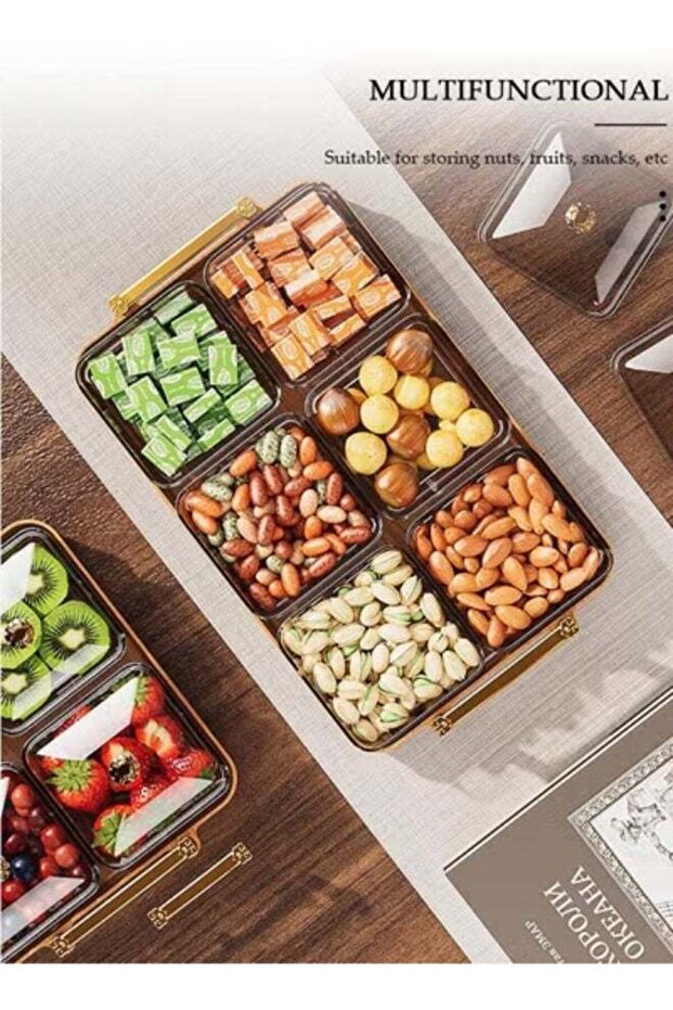 Snack Serving Tray with Lid 6 Clear Candy and Nut Serving Container set with Metal Rack,Snack Servi