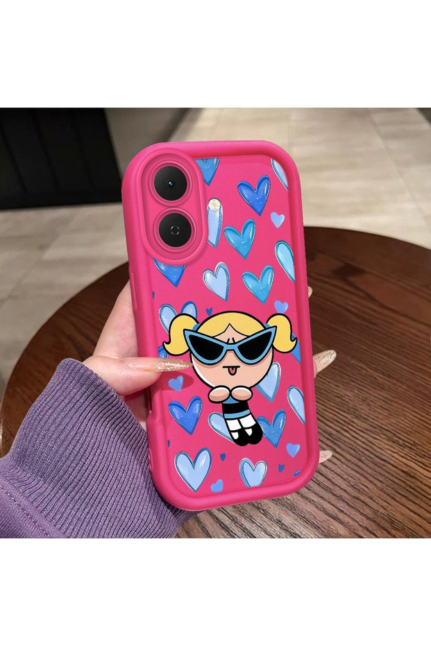 Tecno Spark Go 2 Compatible Pink Red Silicone Case Shockproof Camera Protection Heart Powerpuff Girls Patterned