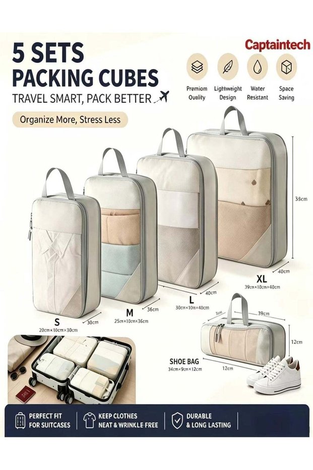 5 Pcs Packing Cubes for Storage Luggage Packing Cube Organizer Travel Packing Set Clothes Shoes Storage Travel Organizer Bags for Luggage, Portable and Reusable