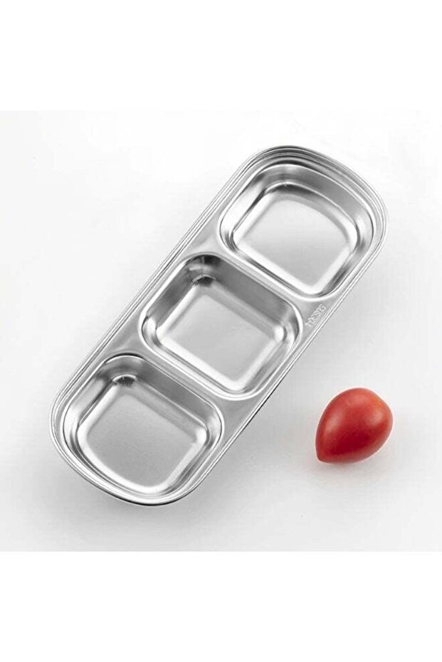 Stainless Steel Sauce Dish Divided Seasoning Sauces Dip Bowl Soy Sauce Dish 3 Compartment Sauce Pla