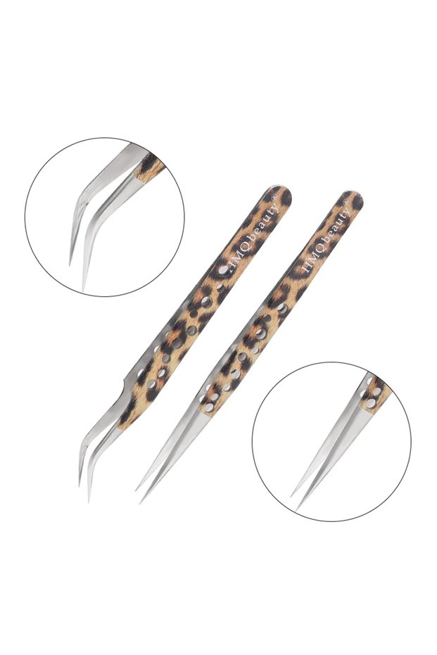 Set 1 2Pcs Leopard Lash Tweezers Stainless Steel Superhard Tweezer 3D Volume Accurate Anti-Static Ey