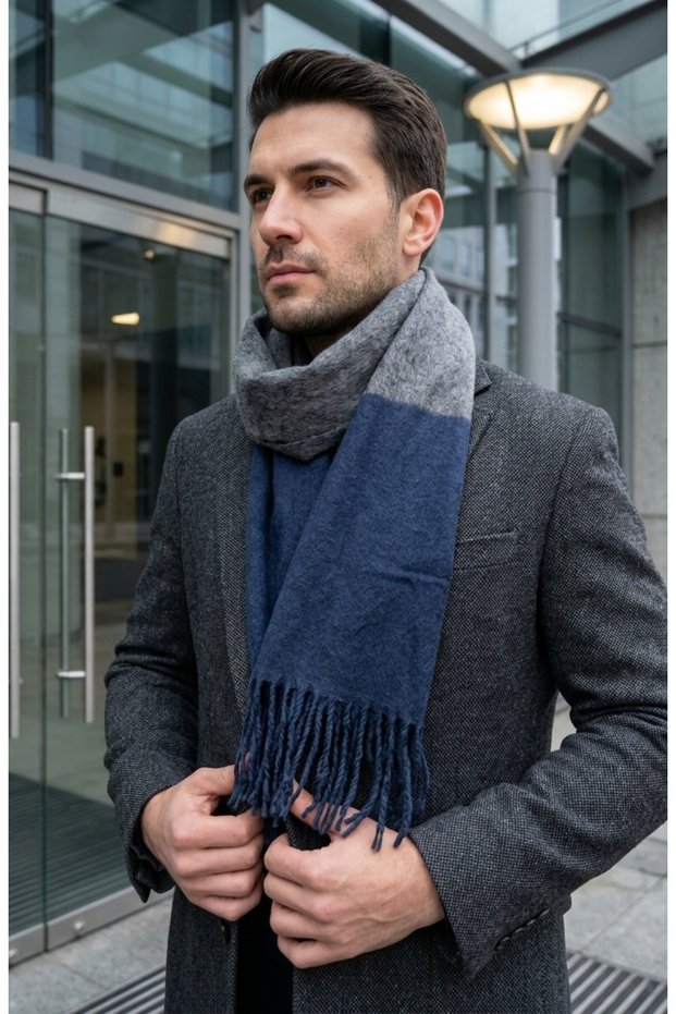 Men's Winter Scarf Woven Tassel Soft Textured Winter Scarf