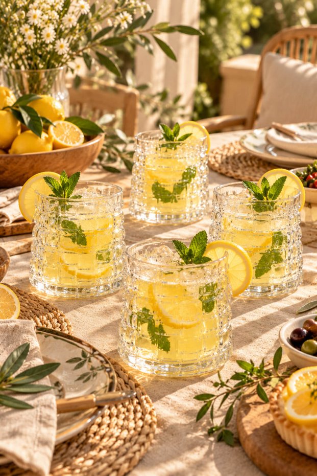 Set of 4 Embossed Crystal Glass Water Glasses Stylish Presentation Soft Drink and Lemonade Glasses