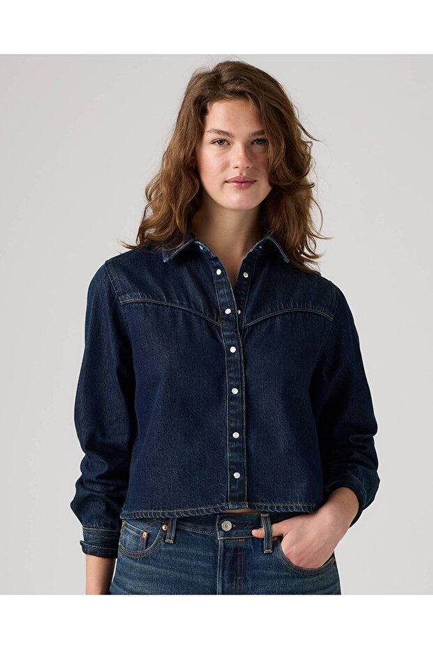 Women's Dark Blue Jean Shirt 005Dw-0000