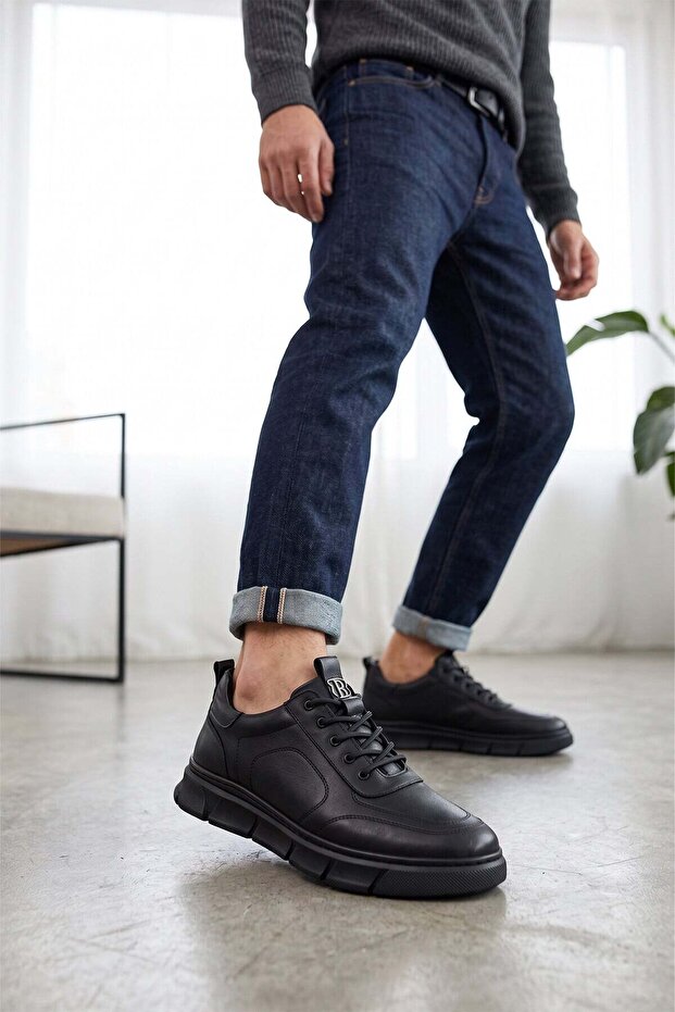 Elit Mzv282C Men's Genuine Leather Casual Shoes Black