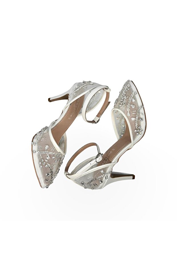 White Embroidered Bridal Shoes