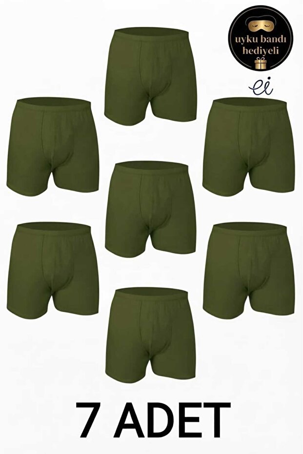 Men's 7-Pack Khaki Green 100% Cotton Comfortable Fit Long Boxer Briefs - Special Production with Sleep Band Gift