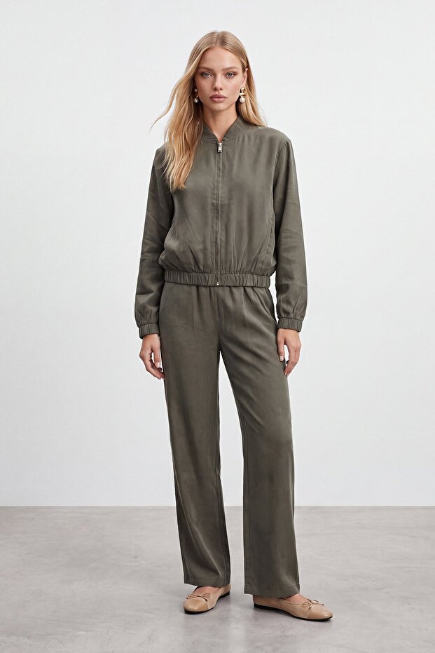 Zippered Elastic Waist Suit