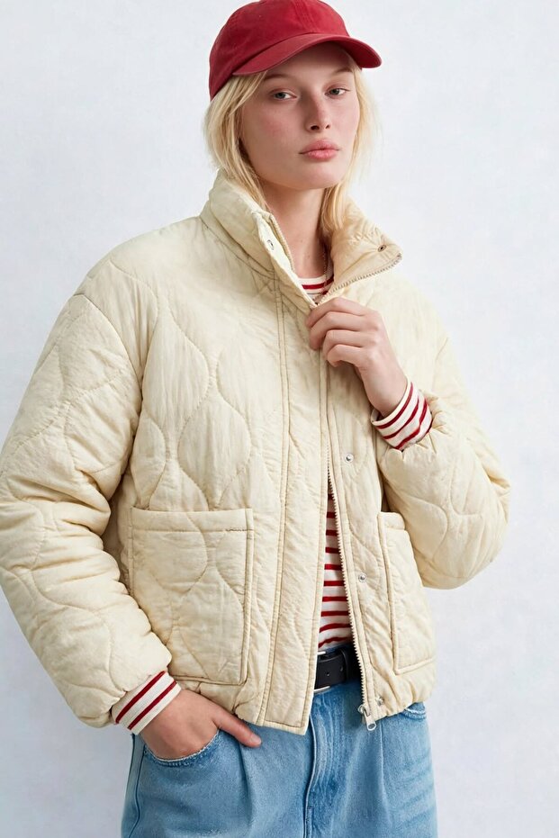 Women's Quilted Puffer Coat - Stone