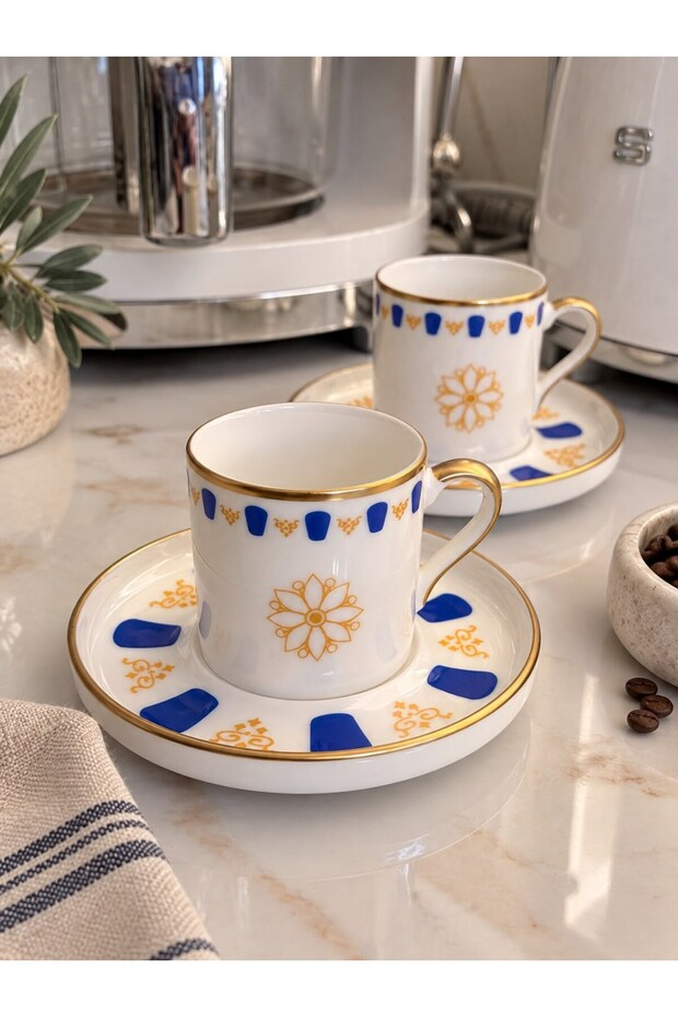 2-Person Porcelain Acem Blue Coffee Cup Set